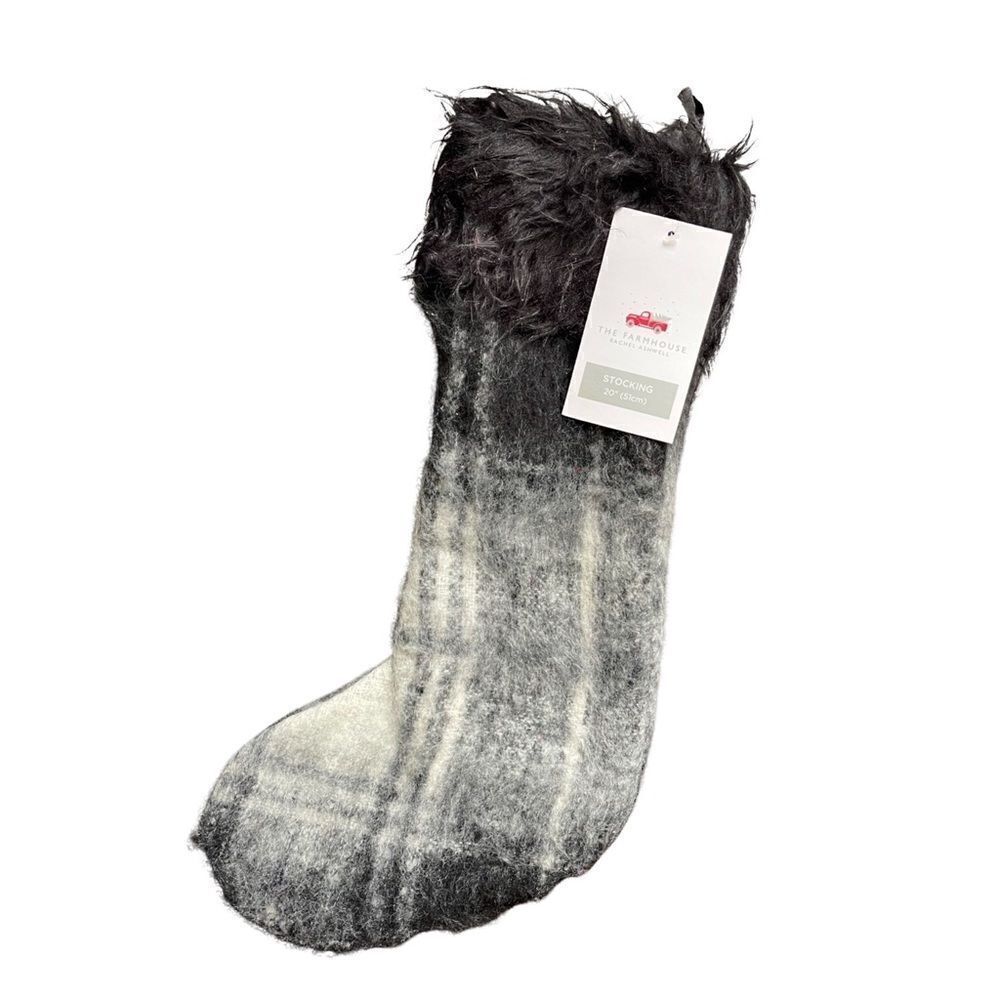 The Farmhouse Rachel Ashwell Smokey Grey Mohair Christmas Stocking 20” NWT